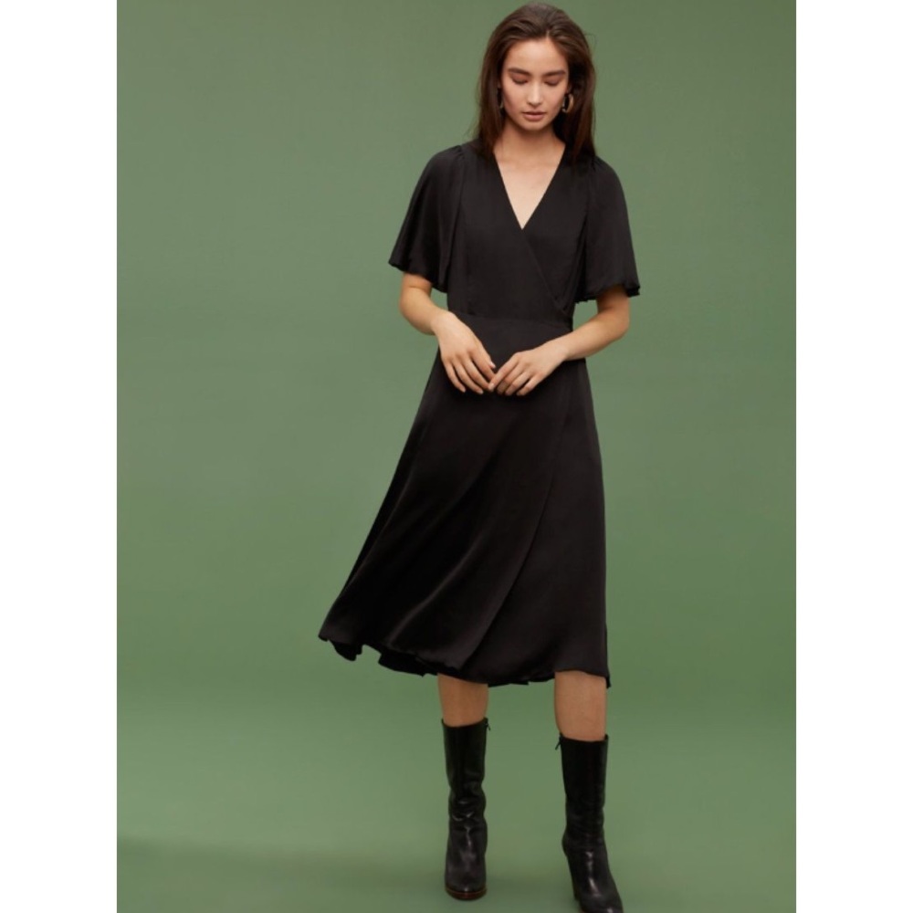 Wilfred Aritzia Nadine Wrap Midi Dress Black sz 6